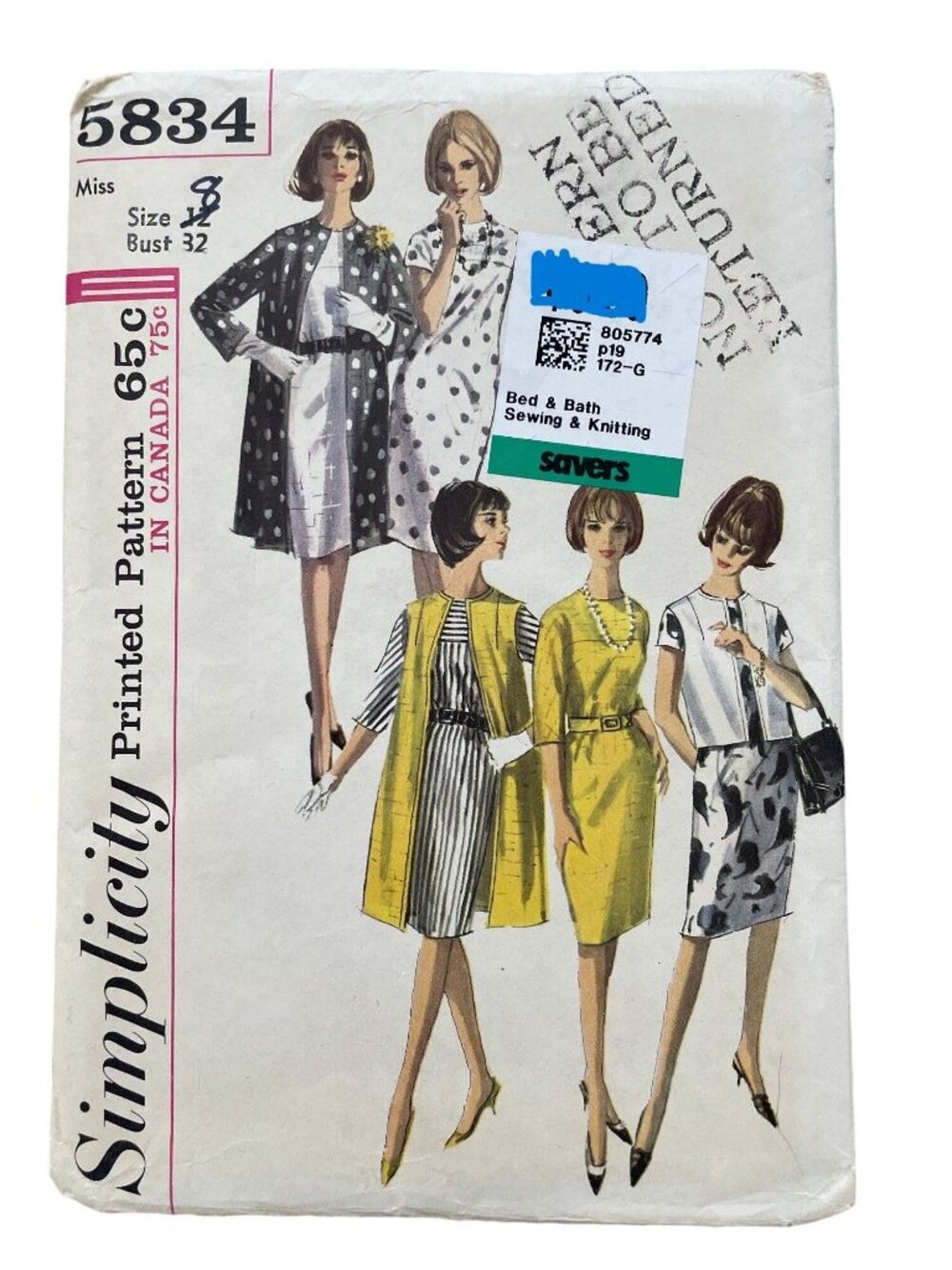 Vintage 60s Simplicity 5834 Sewing Pattern Size 8 Dress & Coat Or Jacket CUT